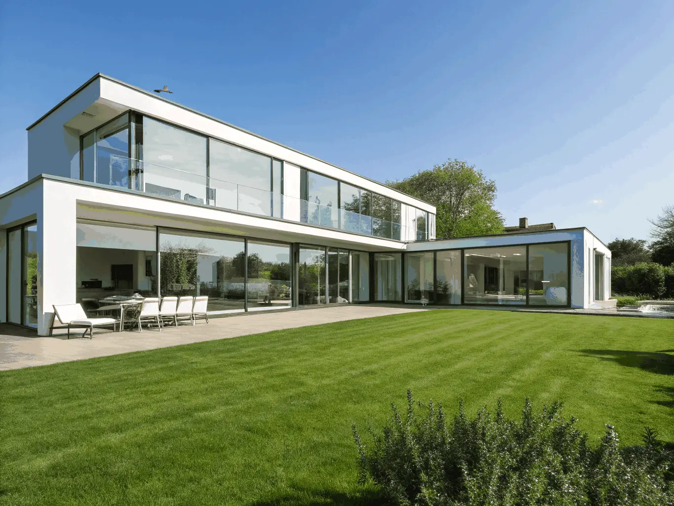 An image of sparkling clean windows on a sunny home, highlighting the enhanced curb appeal and natural light.