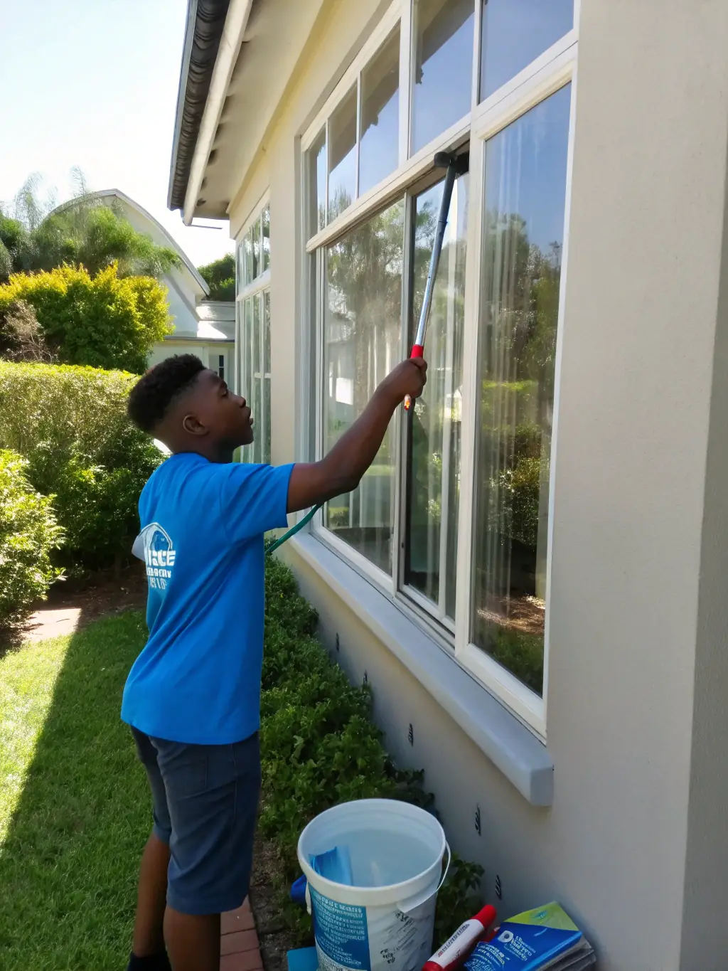 A window cleaner cleaning windows of a family residence in Radford, improving natural light and overall aesthetic.